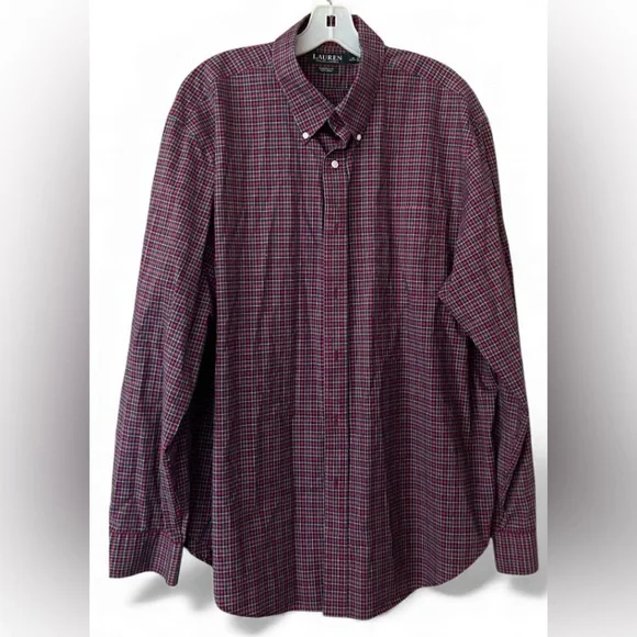 Lauren Ralph Lauren Mens Red Plaid 18 36/37 Button Down Shirt - Picture 1 of 3